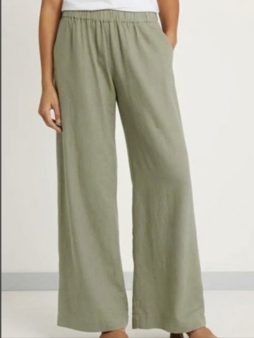 Caslon Olive Pull-On Linen Blend Wide Leg Pants Size XL
